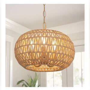 New Seaside Village Woven Rattan Pendant Light farmhouse boho hanging light